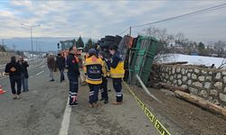 Devrilen tomruk yüklü kamyondaki 2 kişi öldü