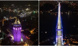 İstanbul'un simgeleri mor renkle ışıklandırıldı